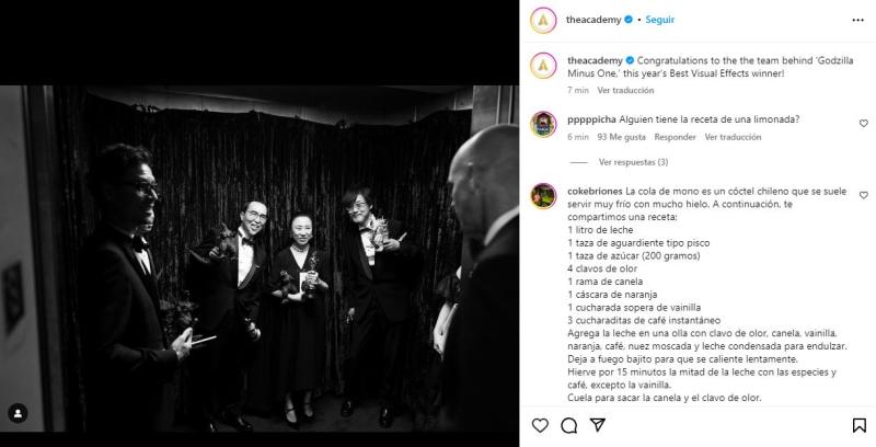 Los chilenos no perdonan: Llenan de recetas de comida cuenta de Instagram de los Oscar