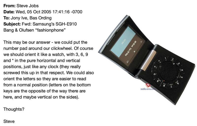 Mensaje de Steve Jobs sobre el teléfono de Samsung