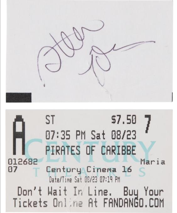 Entrada para el cine firmada por Steve Jobs