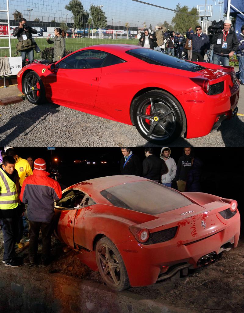 Así quedó el Ferrari de Arturo Vidal tras chocar en plena Copa América 2015 - Créditos: Agencia UNO