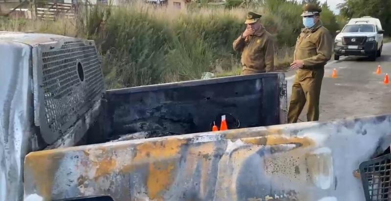 ATON - General Yáñez junto a camioneta quemada donde murieron carabineros en Cañete