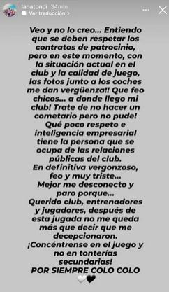 El reclamo de la hija de Mirko Jozic por los regalos al plantel de Colo Colo / Créditos: Instagram