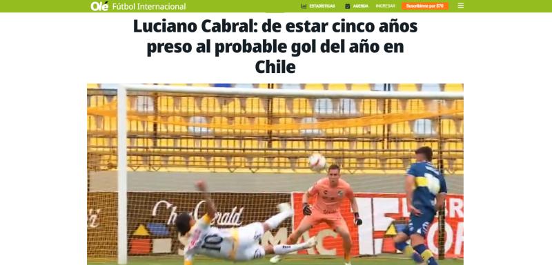En Argentina hicieron eco del gol de Luciano Cabral. / Foto: Captura Olé