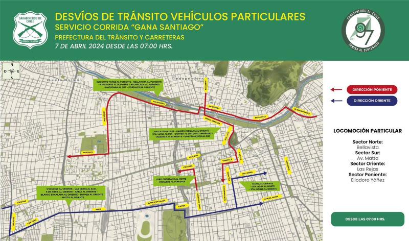 Carabineros - Cortes y desvíos en Santiago