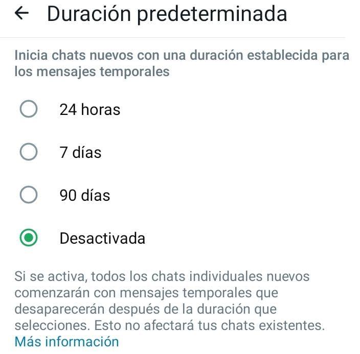 Cómo activar los mensajes temporales de WhatsApp