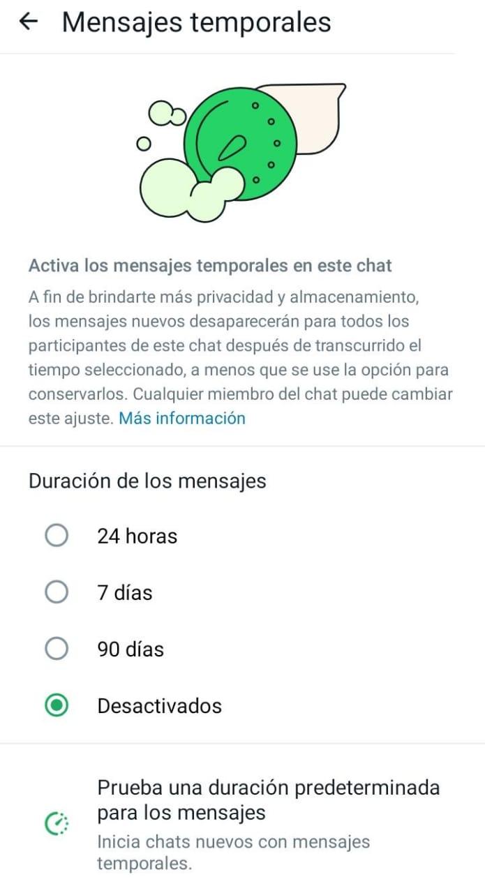 Mensajes temporales de WhatsApp
