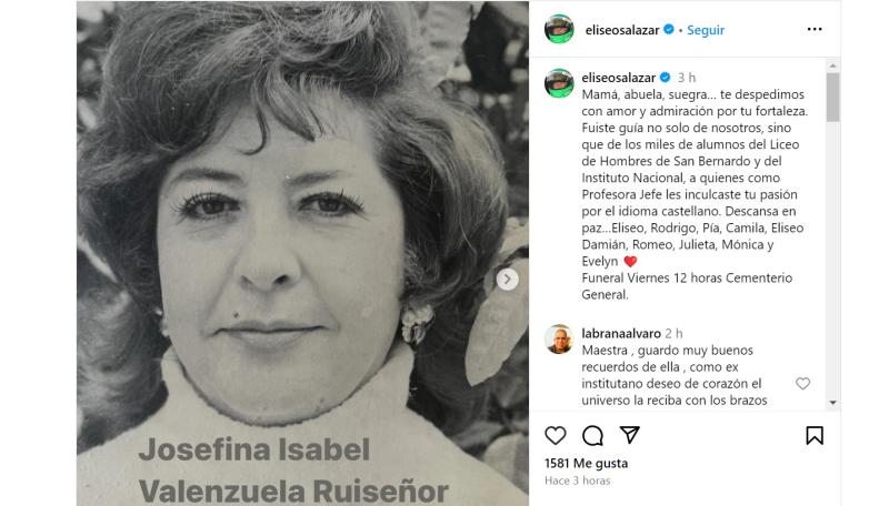 Eliseo Salazar lamentó la muerte de su madre - Crédito: Instagram @ eliseosalazar