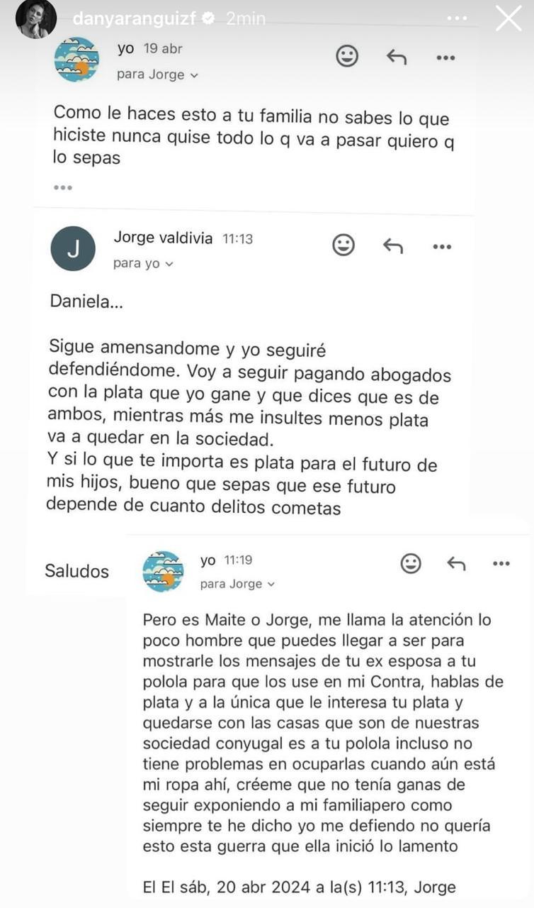 Daniela Aránguiz publica nuevos correos presuntamente con Jorge Valdivia