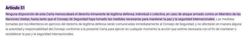 ONU - Artículo 51 de la Carta de las Naciones Unidas