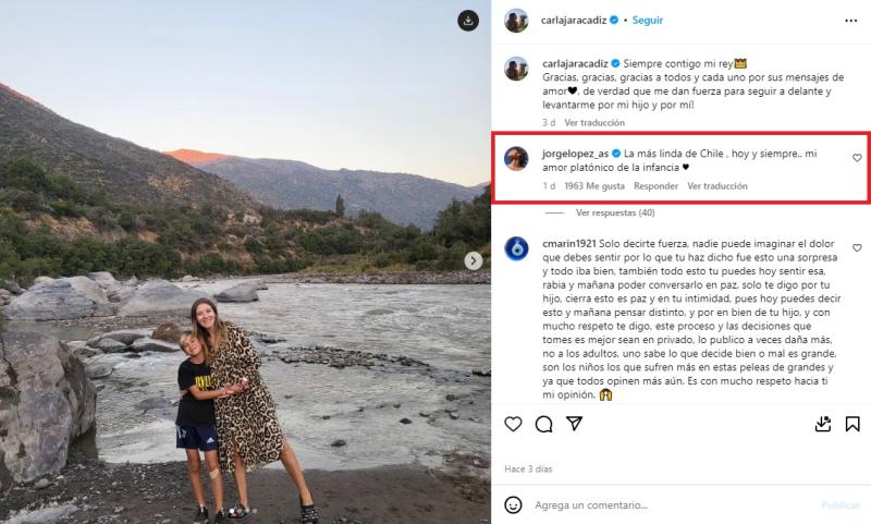 Instagram - Mensaje de Jorge López a Carla Jara