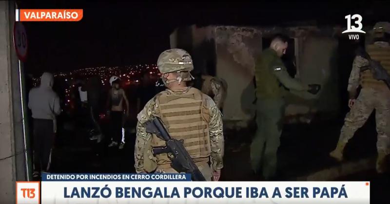 T13 - Incendio en Valparaíso se originó por lanzamiento de bengala