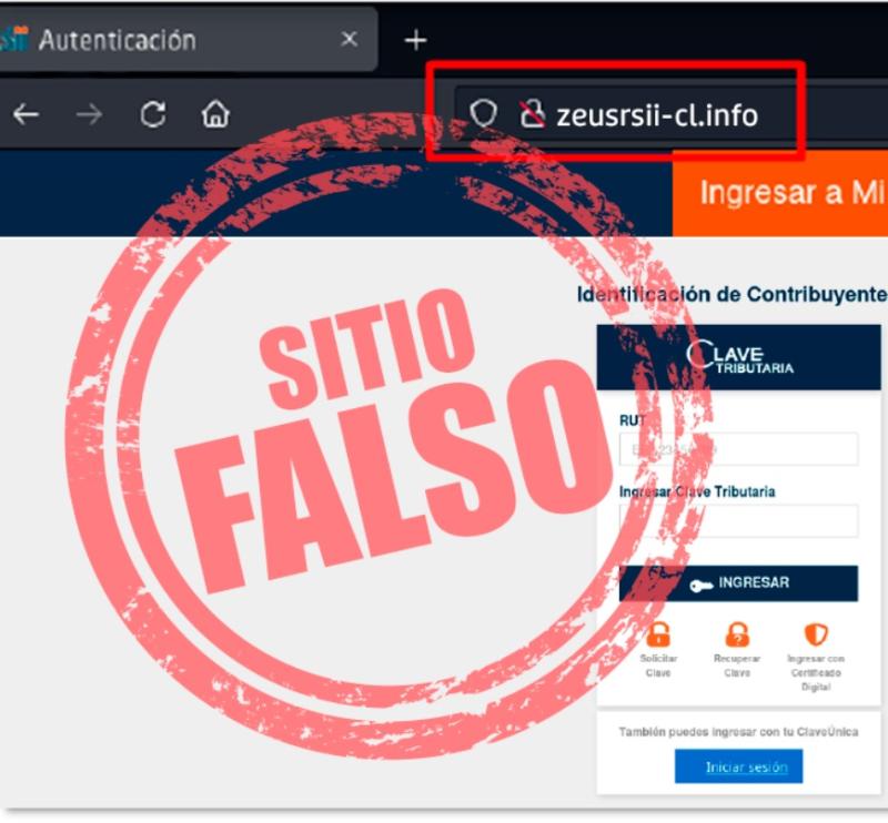 Página falsa del Servicio de Impuestos Internos (SII)