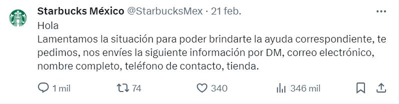 Respuesta Starbucks por denuncia de mujer que se sintió acosada - Captura X