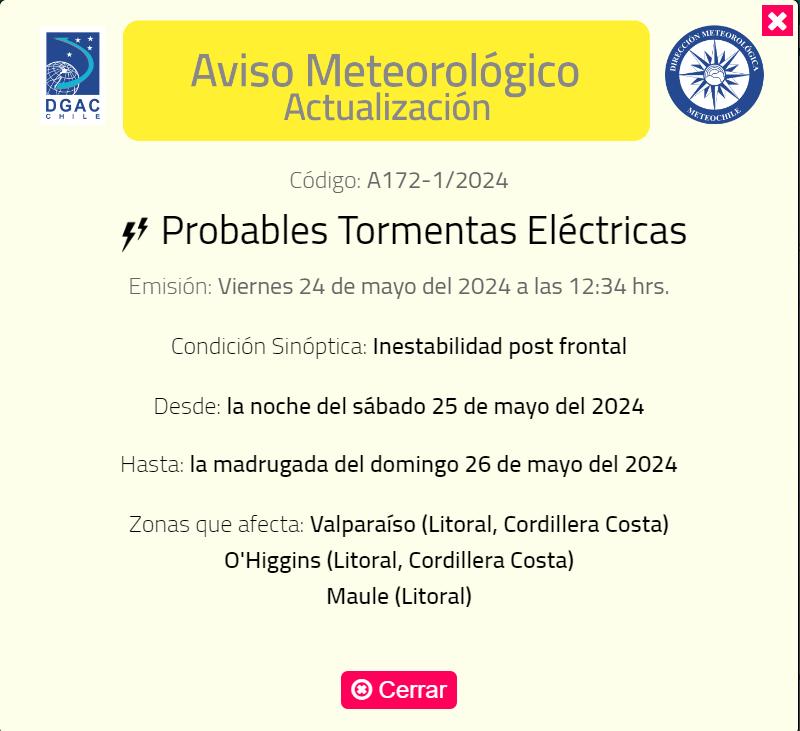 Meteorología emite aviso de probables tormentas eléctricas en tres regiones