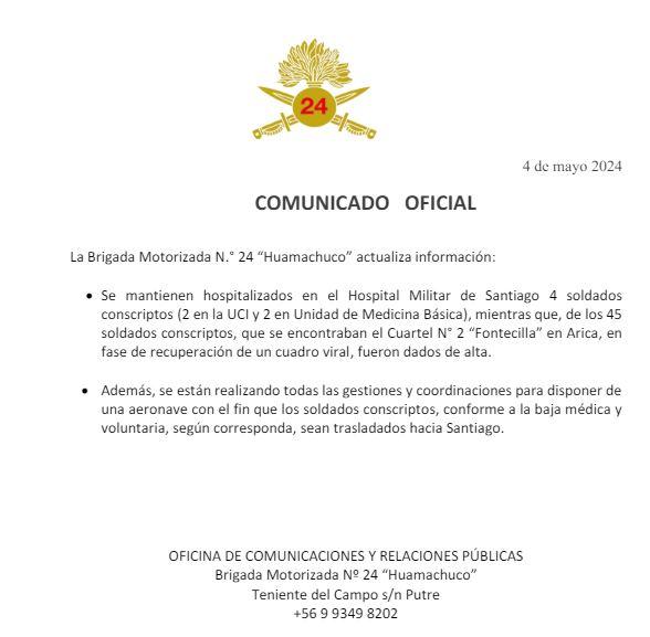 Actualización sobre conscriptos