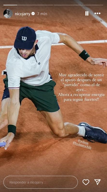 Nicolás Jarry tras su derrota en Roland Garros / Créditos: Instagram