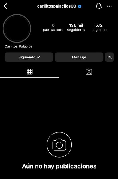 Carlos Palacios borró todo su contenido en Instagram / Captura