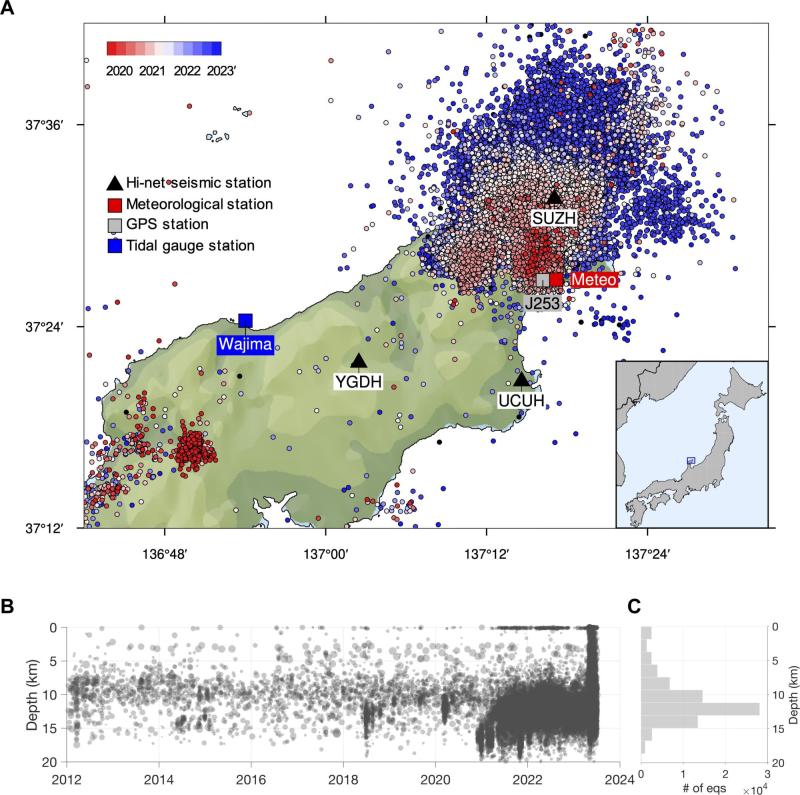 Distribución de terremotos en la península de Noto entre 2020 y 2023 del estudio explicado por Marcelo Lagos - Science - MIT