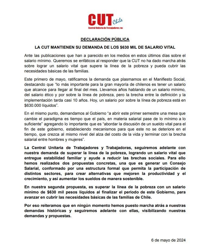 'X' - Declaración de la CUT