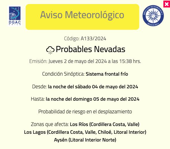 La Dirección Meteorológica de Chile pronosticó nevadas