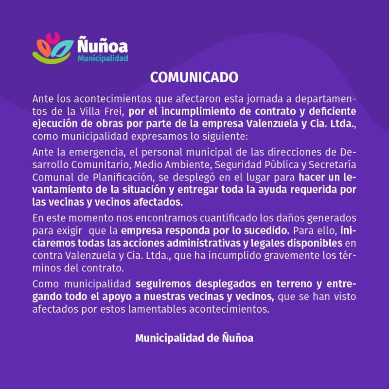 Municipalidad de Ñuñoa por caso en Villa Frei