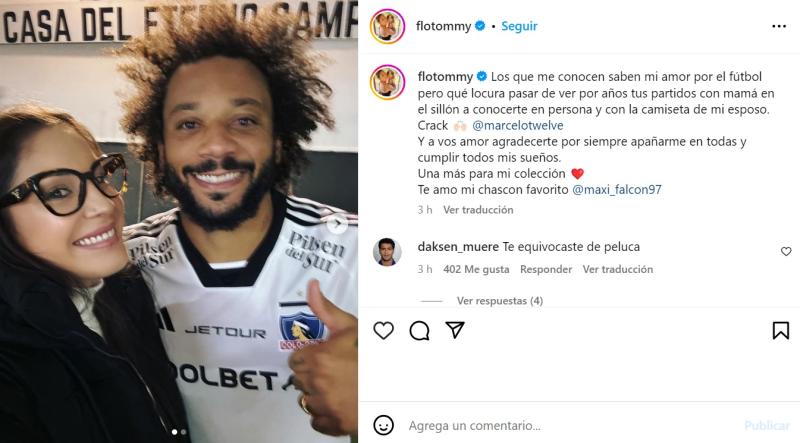 Marcelo intercambió su camiseta con Maximiliano Falcón - Crédito: Instagram @flotommy