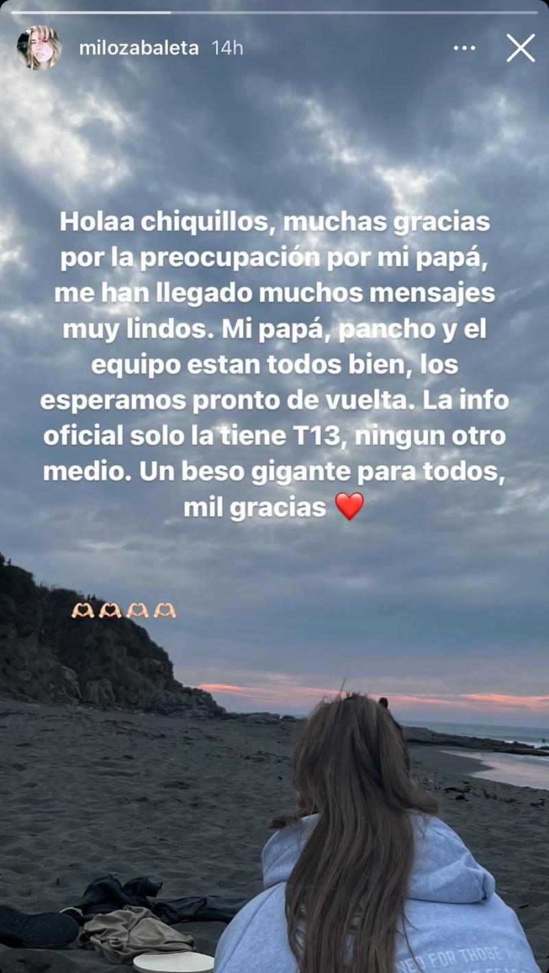 Instagram - Mensaje de Milagros, hija de Jorge Zabaleta