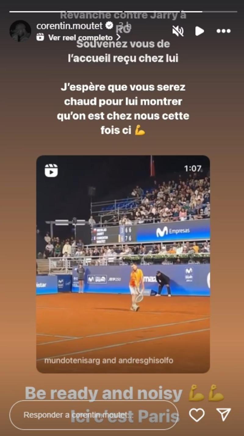 Corentin Moutet calentó el duelo con Nicolás Jarry en Roland Garros. / Foto: Instagram