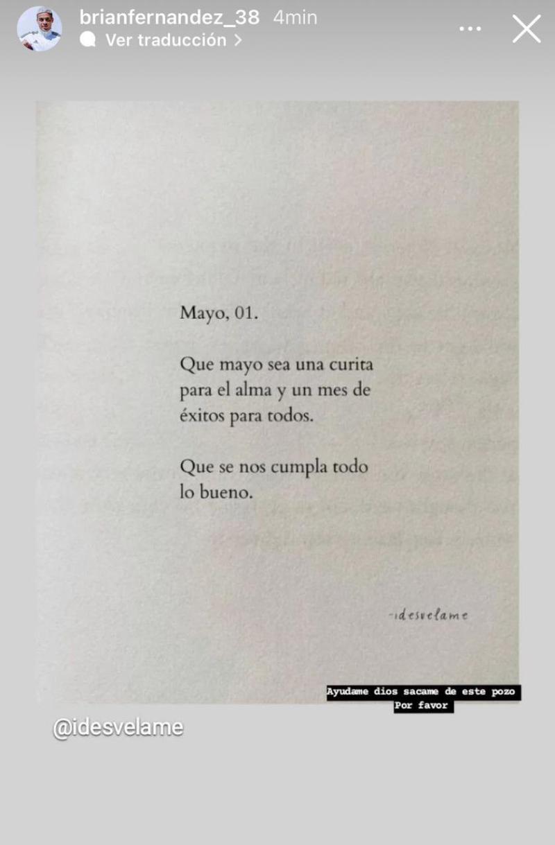 El mensaje que publicó Brian Fernández hace unos días - Instagram