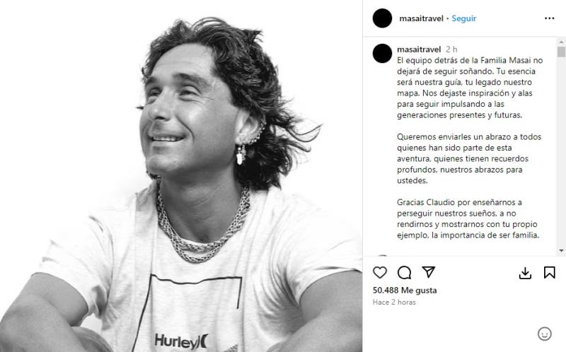 Instagram - Mensaje de Masai Travel a Claudio Iturra