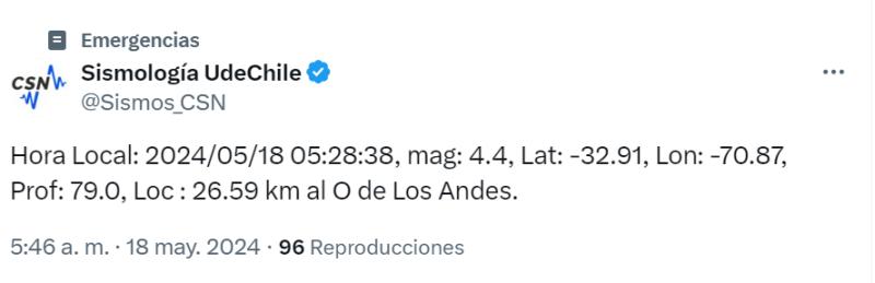 X @Sismos_CSN - Temblor en la región de Valparaíso