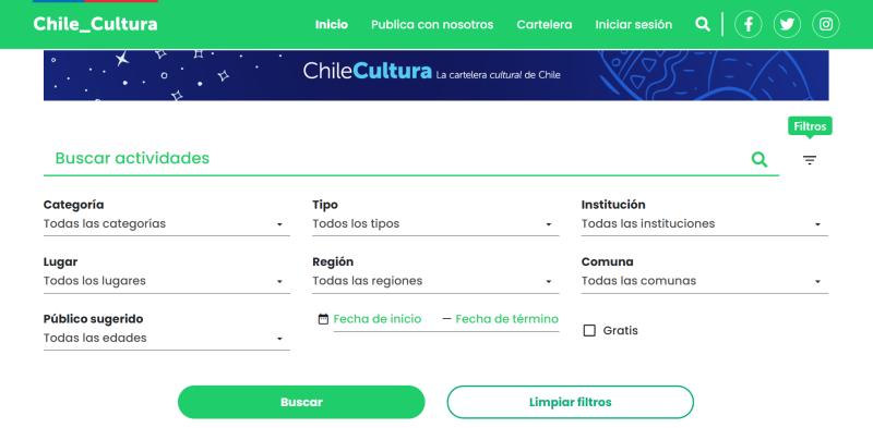 Captura sitio web Chile Cultura - Actividades para hacer en vacaciones