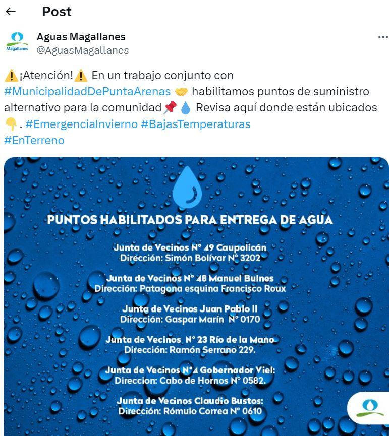 Puntos de abastecimiento de agua - Aguas Magallanes