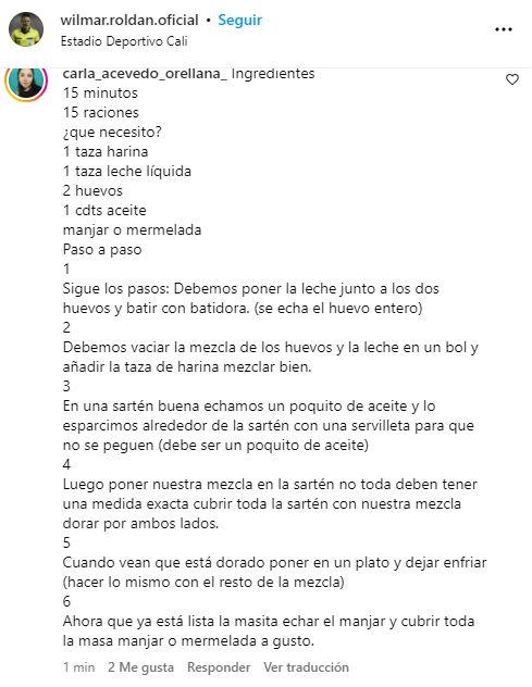 Captura - Recetas a Wilmar Roldán