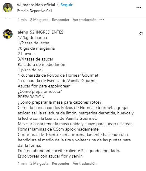 Captura - Recetas de Chile a Wilmar Roldán