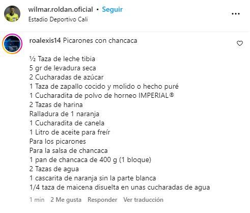 Captura - Recetas a Wilmar Roldán