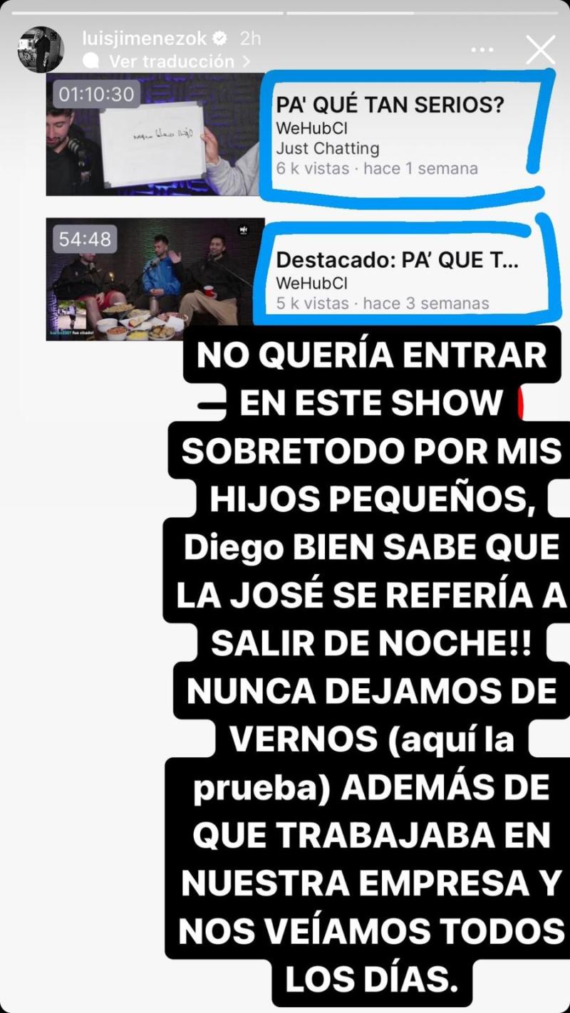 Luis Jiménez respondió a la polémica con esta historia - Créditos: Instagram