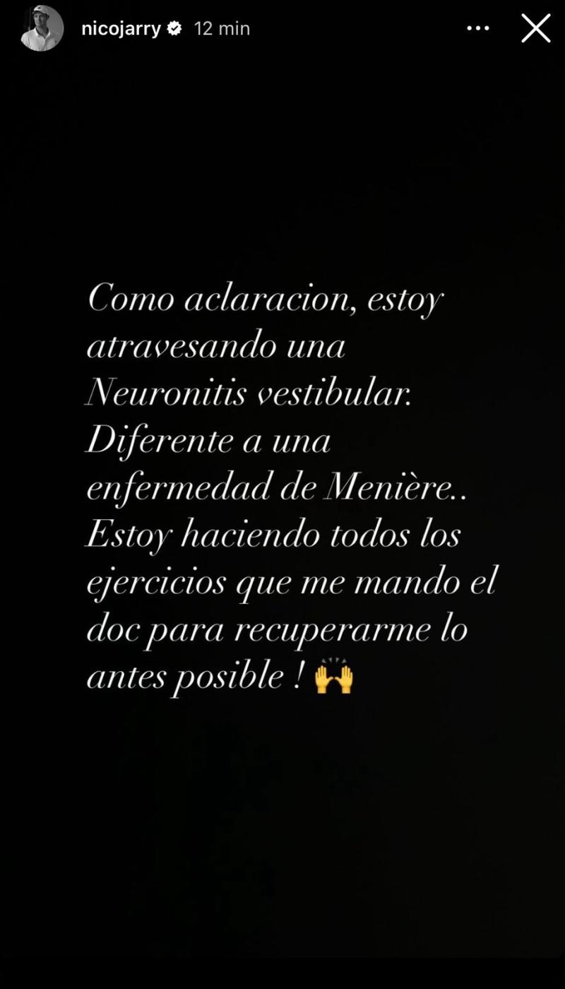 Nicolás Jarry aclara su diagnóstico médico - Créditos: Captura Instagram