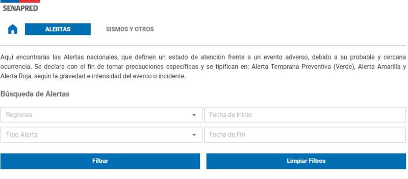 Senapred - Buscador de alertas