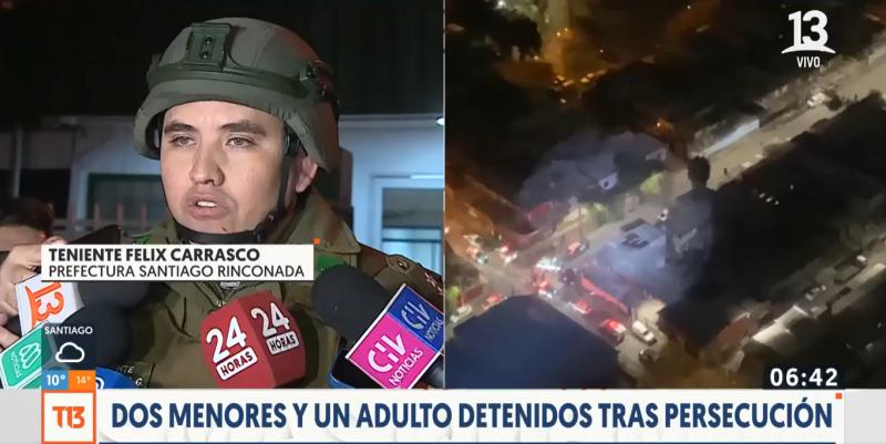 Dos menores y un adulto detenidos tras persecución en cinco comunas