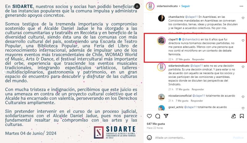 Instagram - La respuesta de Claudia Pérez a Sidarte