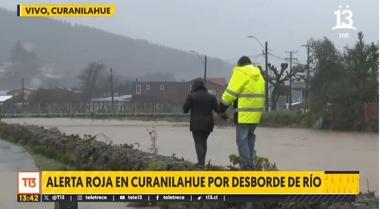 Senapred declara alerta roja en Curanilahue por peligro de desborde