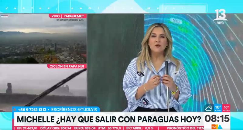 Canal 13 - Michelle Adam dice que caerán gotitas en la Región Metropolitana