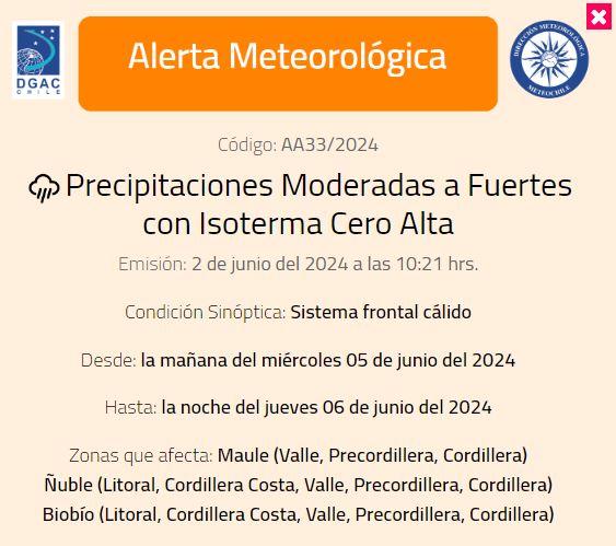 Meteochile - Emiten alerta meteorológica por precipitaciones moderadas a fuertes en tres regiones del país
