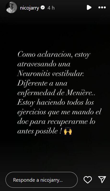 Instagram - Nico Jarry aclara la patología que enfrenta: No es la enfermedad de Ménière