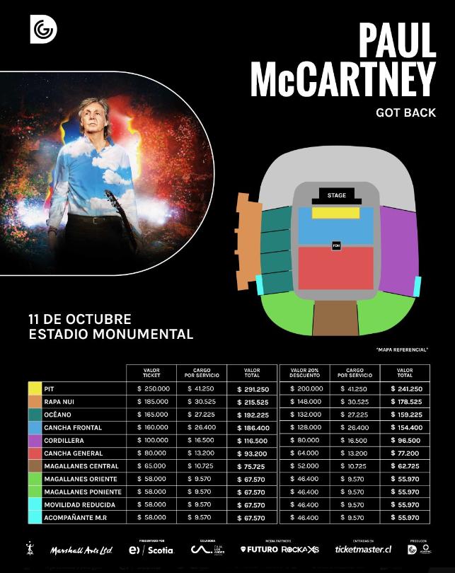 Valores Paul McCartney en Chile - DG Medios