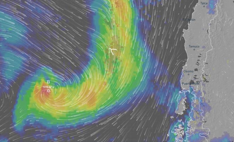 Ventusky - Precipitaciones durante el ciclón en Chile