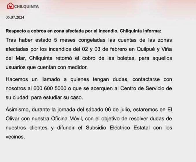 T13 - Comunicado por cobros a afectados de megaincendio de Valparaíso