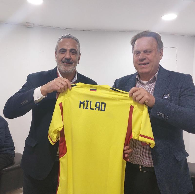 El Presidente de la Federación de Fútbol de Chile, Pablo Milad, junto al presidente de la Federación Colombiana de Fútbol, Ramón Jesurún - Créditos: ANFP