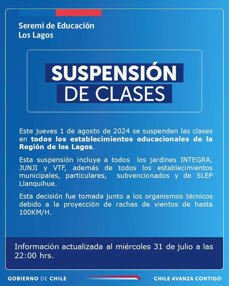 'X' - Suspensión de clases en la región de Los Lagos